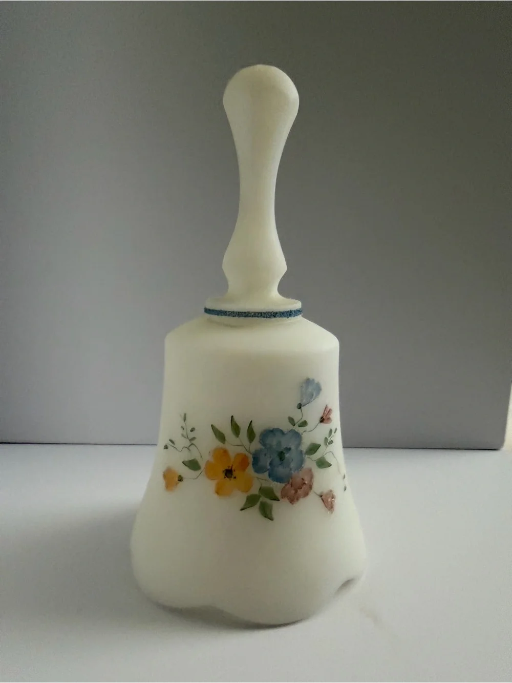 Fenton Hand Painted Vintage White Satin Art Glass Bell